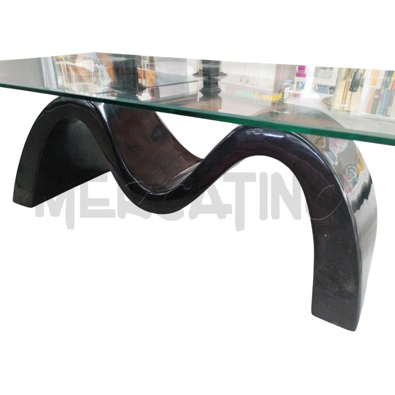 TAVOLINO SALOTTO MODERNO CRISTALLO BASE NERA ONDULATO | Mercatino dell'Usato Moncalieri bengasi 5