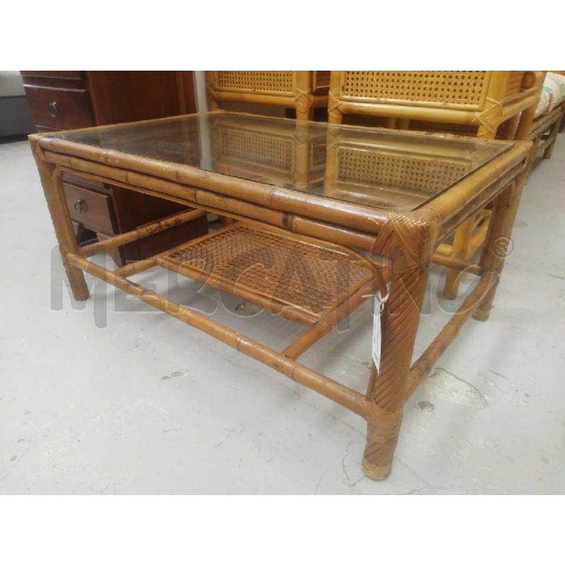 TAVOLINO SALOTTO RETTANGOLARE BAMBU RATTAN CON PIANO VETRO  | Mercatino dell'Usato Moncalieri bengasi 1