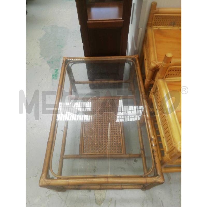 TAVOLINO SALOTTO RETTANGOLARE BAMBU RATTAN CON PIANO VETRO  | Mercatino dell'Usato Moncalieri bengasi 2