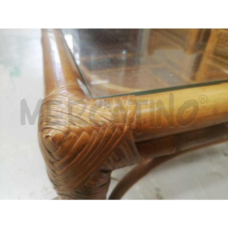 TAVOLINO SALOTTO RETTANGOLARE BAMBU RATTAN CON PIANO VETRO  | Mercatino dell'Usato Moncalieri bengasi 4