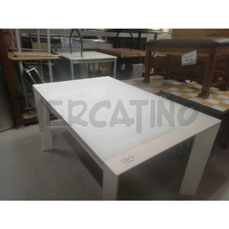 TAVOLO RETTANGOLARE MODERNO BIANCO LACCATO RIPIANO VETRO ALLUNGABILE | Mercatino dell'Usato Moncalieri bengasi 2