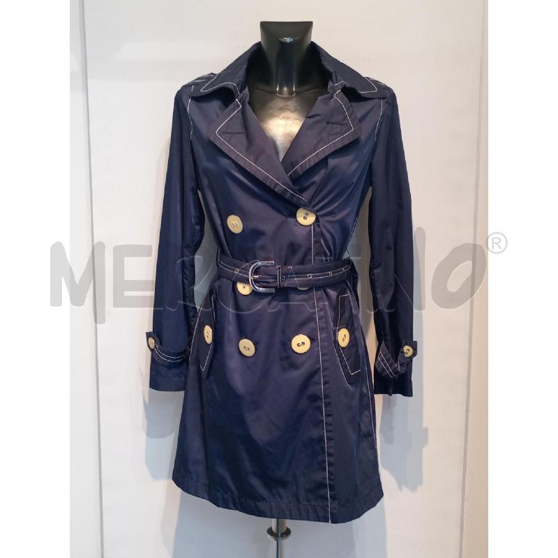 TRENCH DONNA CAMOMILLA BLU DOPPIOPETTO BOTTONI GIALLI | Mercatino dell'Usato Moncalieri bengasi 1