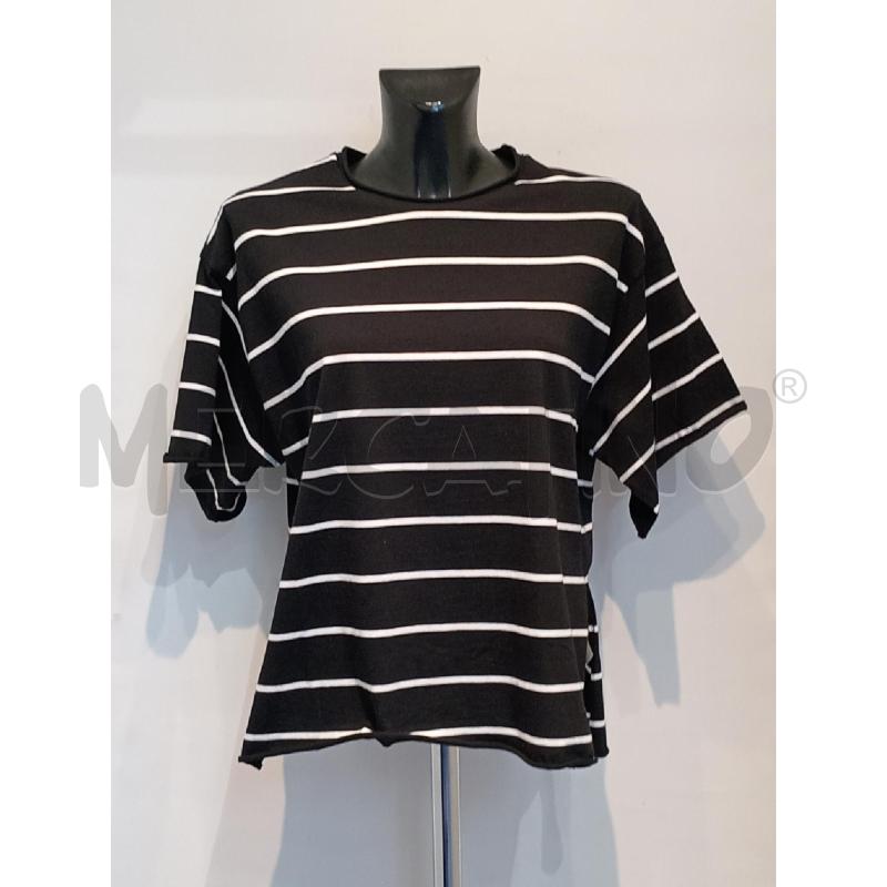 T SHIRT DONNA LABORATORIO NERA RIGHEE BIANCHE  | Mercatino dell'Usato Moncalieri bengasi 1