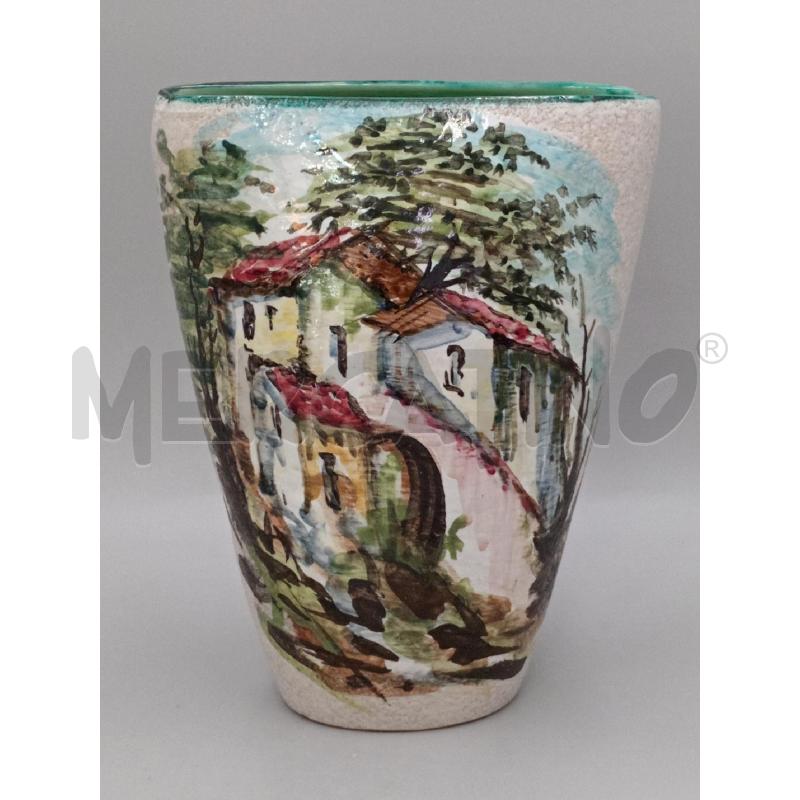 VASO CERAMICA ALBISOLA DECORO CASETTA NELLA NATURA | Mercatino dell'Usato Moncalieri bengasi 1