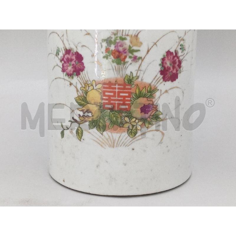 VASO CERAMICA BIANCA CILINDRICA C/DECORO FIORI E IDEOGRAMMI | Mercatino dell'Usato Moncalieri bengasi 2