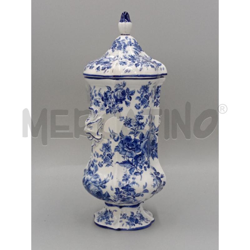 VASO CERAMICA CAPODIMONTE C/TAPPO E DECORO FLOREALE BLU  | Mercatino dell'Usato Moncalieri bengasi 1