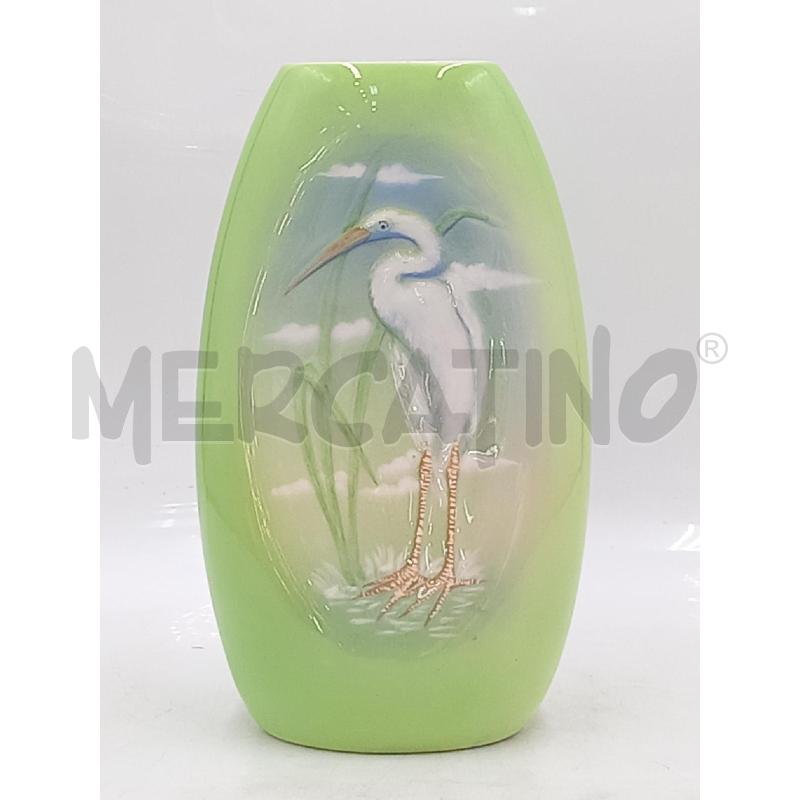 VASO CERAMICA VIBI TORINO ITALY 153 VERDE C/AIRONE BIANCO  | Mercatino dell'Usato Moncalieri bengasi 1