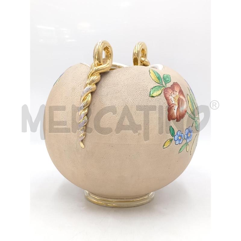 VASO FORMA ZUCCA PANCIUTO MANICI DORATI DIPINTO FIORI CM 22 CENTRO ITALIA  | Mercatino dell'Usato Moncalieri bengasi 2
