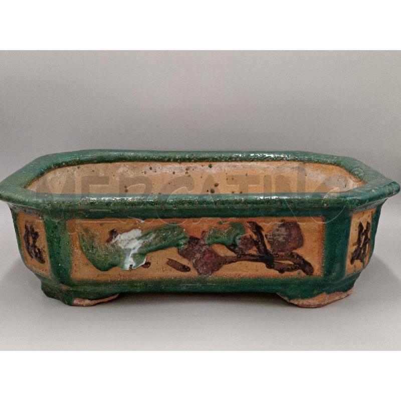 VASO GRANDE RETTANGOLARE TERRACOTTA SMALTATA C/DECORO IDEOGRAMMI CINESI  | Mercatino dell'Usato Moncalieri bengasi 1