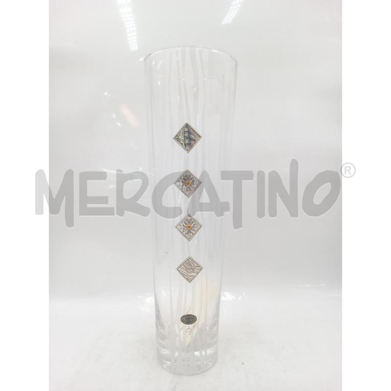 VASO VETRO ALTO C/PLACCHE ARGENTATE PORTA FIORI ARREDAMENTO  | Mercatino dell'Usato Moncalieri bengasi 1