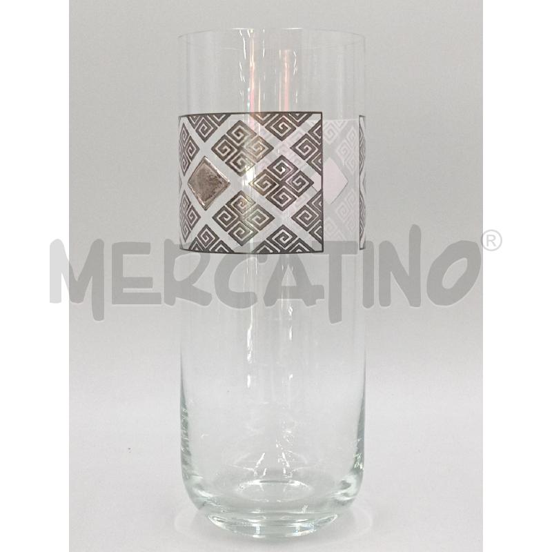 VASO VETRO CILINDRICO INSERTI METALLICI E ROMBI ALTO CM 29 | Mercatino dell'Usato Moncalieri bengasi 1
