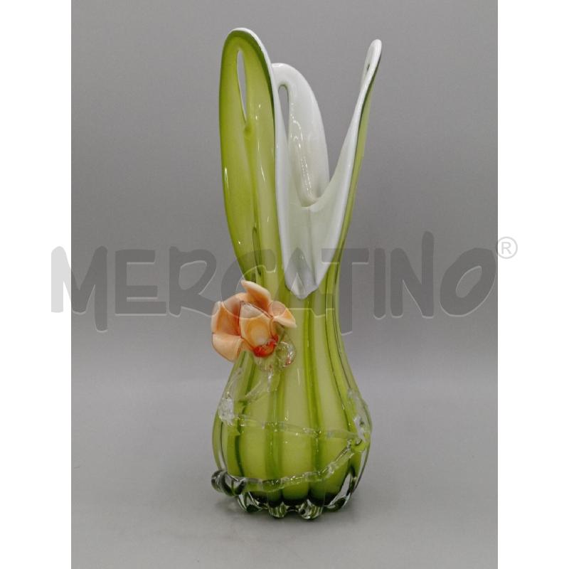 VASO VETRO VERDE FIORE ARANCIO | Mercatino dell'Usato Moncalieri bengasi 1
