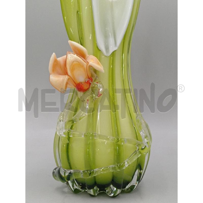 VASO VETRO VERDE FIORE ARANCIO | Mercatino dell'Usato Moncalieri bengasi 2
