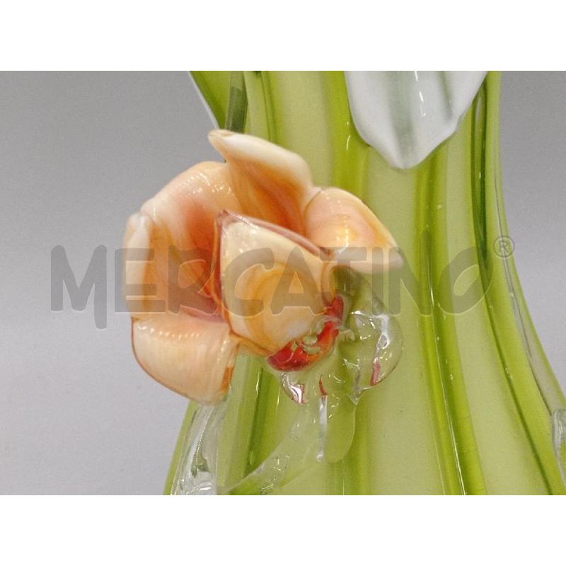 VASO VETRO VERDE FIORE ARANCIO | Mercatino dell'Usato Moncalieri bengasi 3