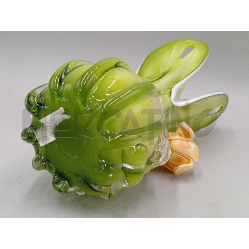 VASO VETRO VERDE FIORE ARANCIO | Mercatino dell'Usato Moncalieri bengasi 5