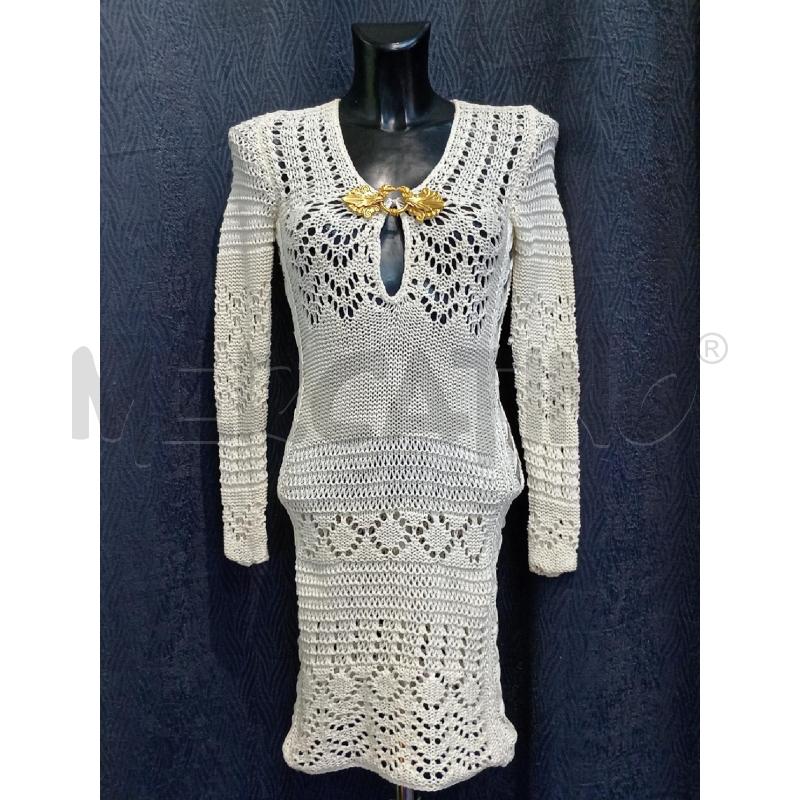 VESTITO DONNA EMILIO PUCCI COTONE LAVORATO BEIGE CON  PARTICOLARE GIOIELLO DORATO | Mercatino dell'Usato Moncalieri bengasi 1
