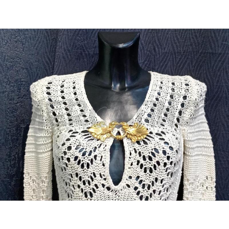 VESTITO DONNA EMILIO PUCCI COTONE LAVORATO BEIGE CON  PARTICOLARE GIOIELLO DORATO | Mercatino dell'Usato Moncalieri bengasi 3