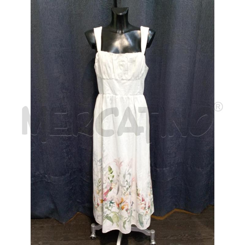 VESTITO DONNA LINEN BLEND BIANCO FIORI LINO SVASATO | Mercatino dell'Usato Moncalieri bengasi 1