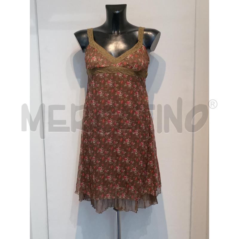 VESTITO DONNA MOTIVI MARRONE CON ROSE VIOLA E ROSSE IN SETA  | Mercatino dell'Usato Moncalieri bengasi 1