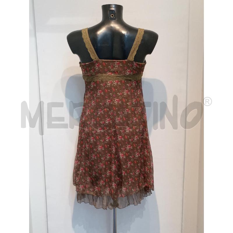VESTITO DONNA MOTIVI MARRONE CON ROSE VIOLA E ROSSE IN SETA  | Mercatino dell'Usato Moncalieri bengasi 2
