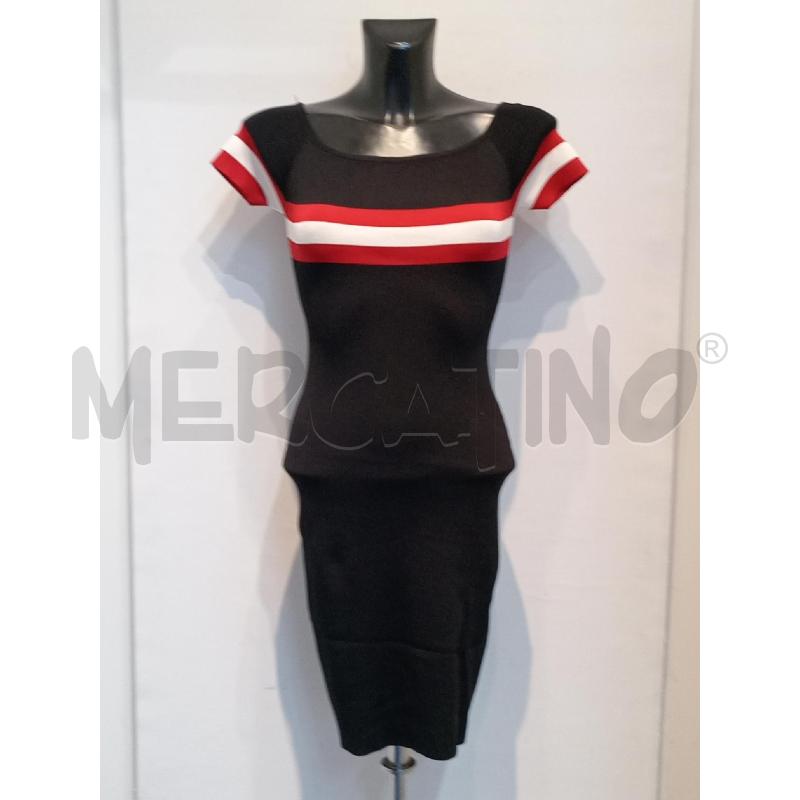 VESTITO DONNA VINCEOTTO NERO RIGHE ROSSE BIANCHE TUBINO | Mercatino dell'Usato Moncalieri bengasi 1