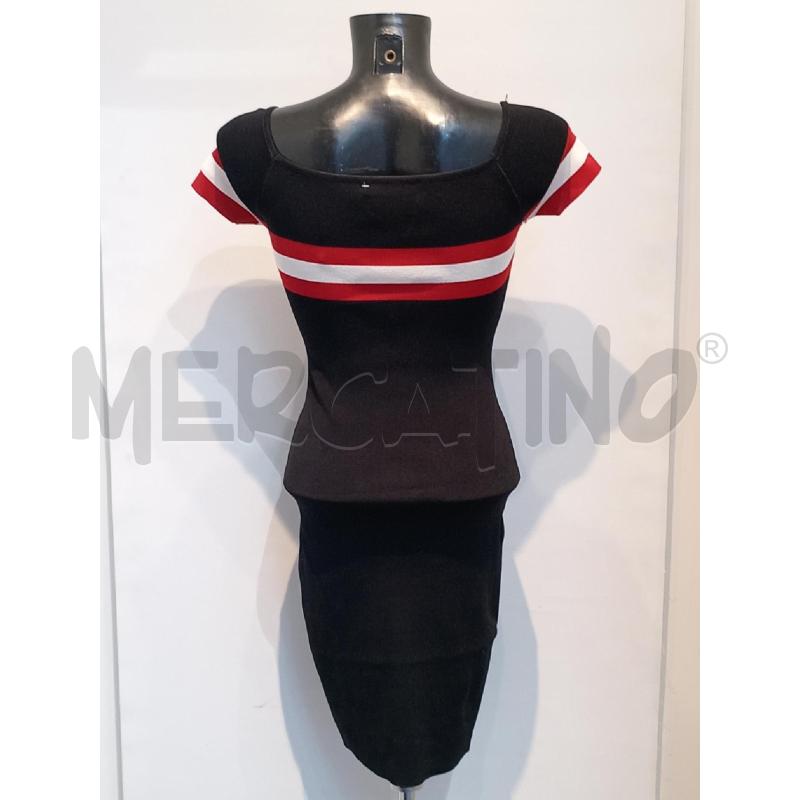 VESTITO DONNA VINCEOTTO NERO RIGHE ROSSE BIANCHE TUBINO | Mercatino dell'Usato Moncalieri bengasi 2