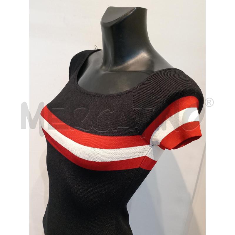 VESTITO DONNA VINCEOTTO NERO RIGHE ROSSE BIANCHE TUBINO | Mercatino dell'Usato Moncalieri bengasi 3