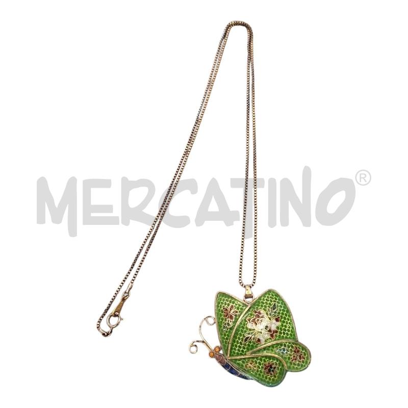 COLLANA CATENA CIONDOLO FARFALLA VERDE/BLU VINTAGE | Mercatino dell'Usato Frossasco 1