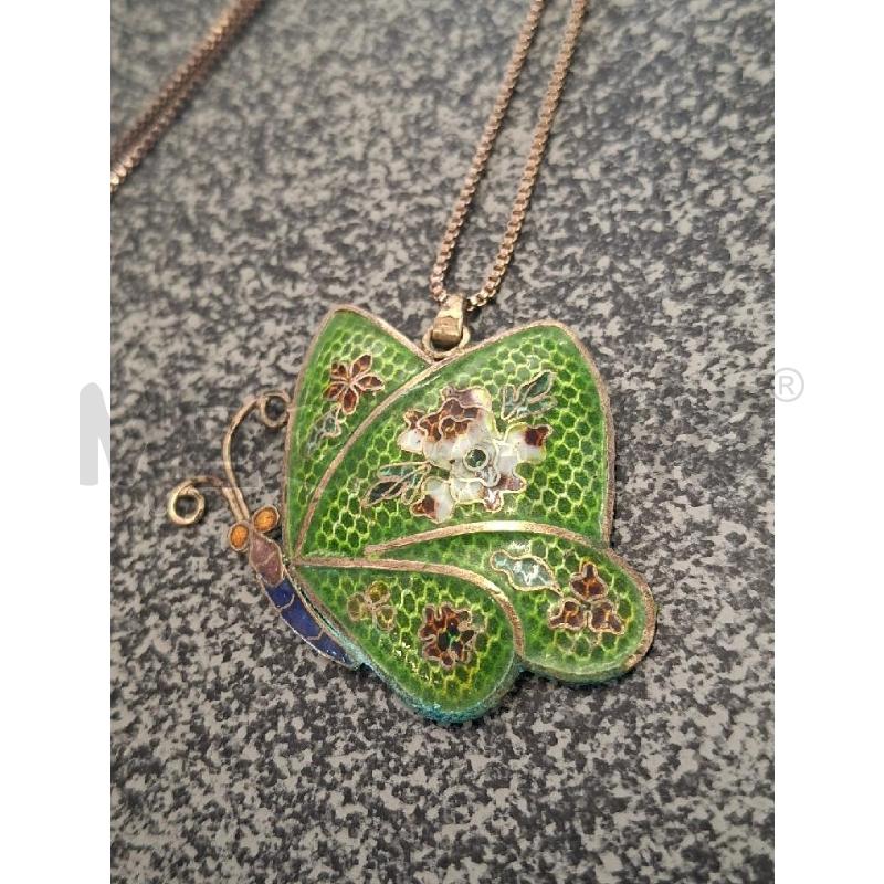 COLLANA CATENA CIONDOLO FARFALLA VERDE/BLU VINTAGE | Mercatino dell'Usato Frossasco 2