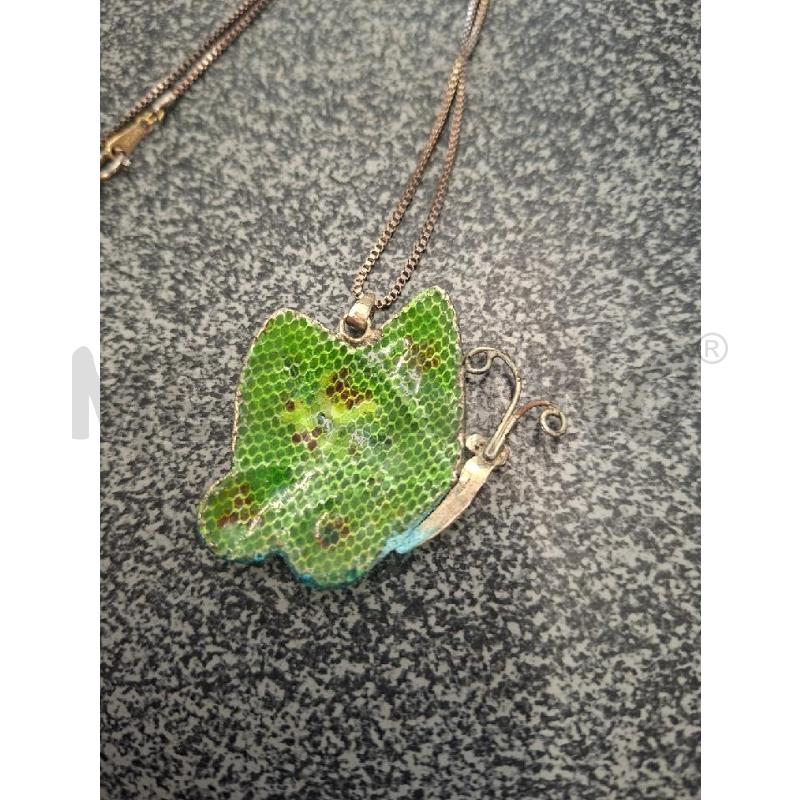 COLLANA CATENA CIONDOLO FARFALLA VERDE/BLU VINTAGE | Mercatino dell'Usato Frossasco 3
