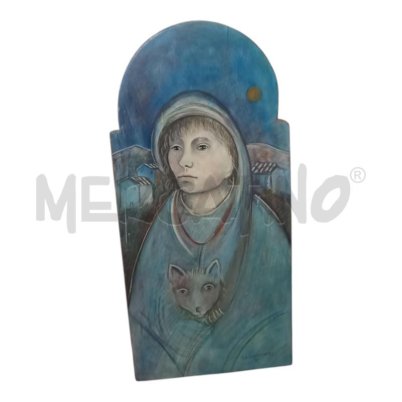 DIPINTO RAGAZZA CON VOLPE SU LEGNO G.P GIOVANNETTI 67X32 | Mercatino dell'Usato Frossasco 1