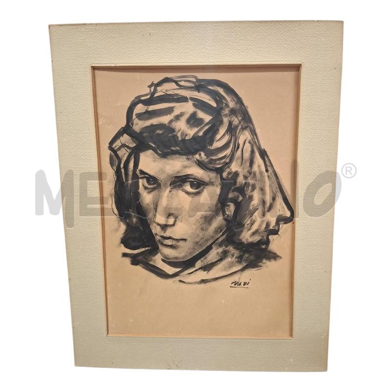 DISEGNO SU CARTA VOLTO 32X42 EDMONDO POLETTI  | Mercatino dell'Usato Frossasco 1