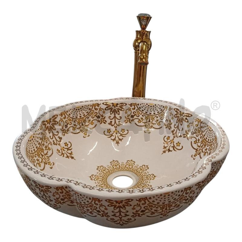 LAVABO CER BCA/DOR CON RUBINETTO MET DORATO | Mercatino dell'Usato Frossasco 1