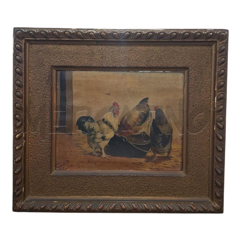 QUADRO 42X35 GALLINE CORN DORATA CON FIRMA | Mercatino dell'Usato Frossasco 1