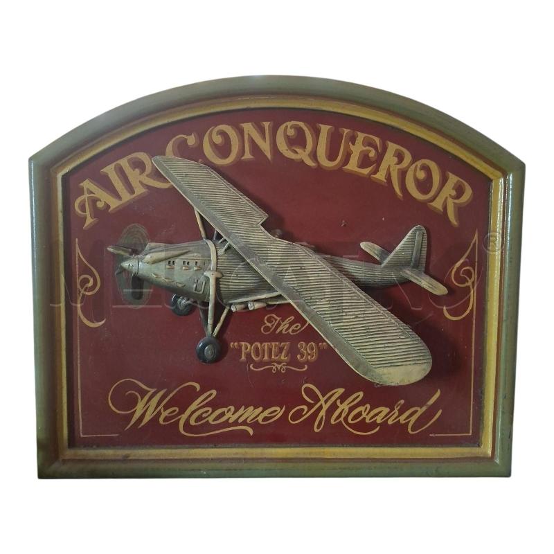QUADRO LEGNO AEROPLANO 56X44 AIR CONQUEROR | Mercatino dell'Usato Frossasco 1