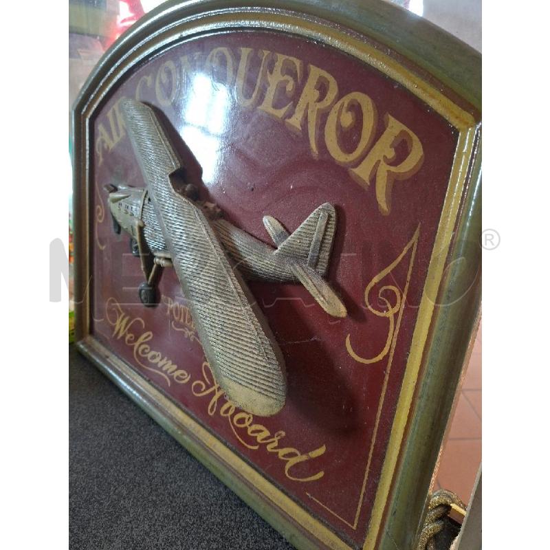 QUADRO LEGNO AEROPLANO 56X44 AIR CONQUEROR | Mercatino dell'Usato Frossasco 2