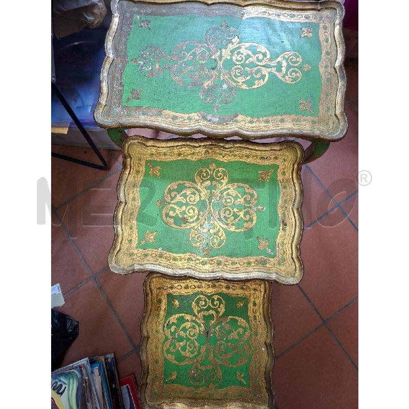 TAVOLINO TRIS LEGNO DEC ORO/VERDE | Mercatino dell'Usato Frossasco 2