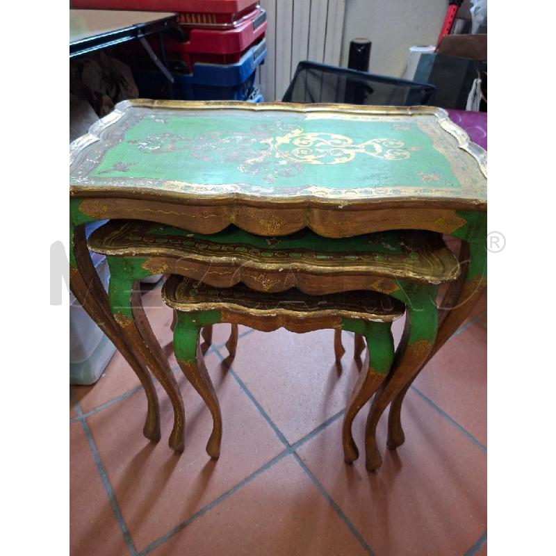 TAVOLINO TRIS LEGNO DEC ORO/VERDE | Mercatino dell'Usato Frossasco 4