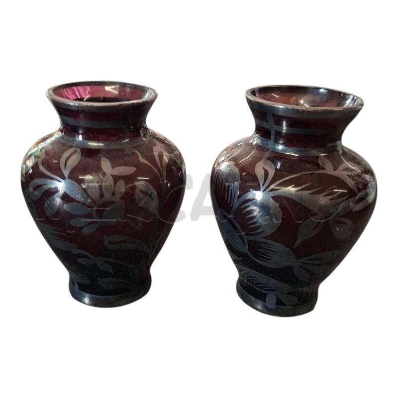 VASETTI PZ.2 H10 VETRO VIOLA DECORATI | Mercatino dell'Usato Frossasco 1