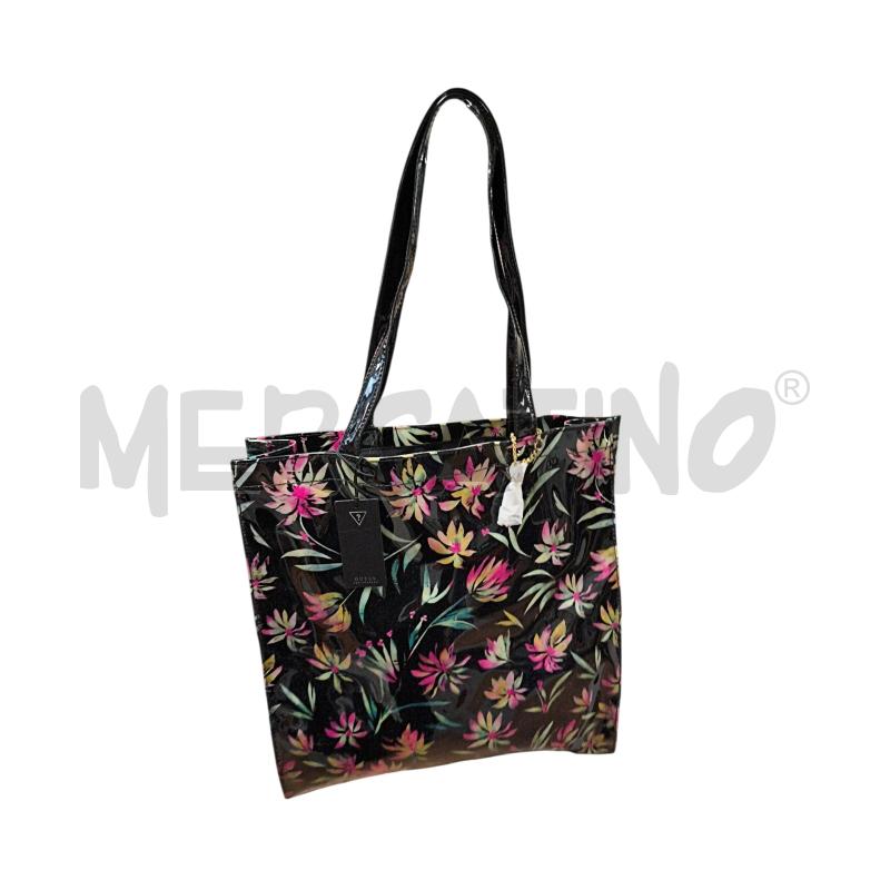 BORSA DONNA GUESS NERA LUCIDA FIORI ROSA  | Mercatino dell'Usato Torino via ceresole 1