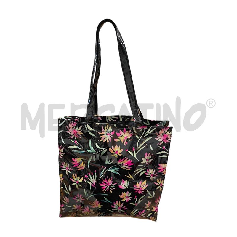 BORSA DONNA GUESS NERA LUCIDA FIORI ROSA  | Mercatino dell'Usato Torino via ceresole 2