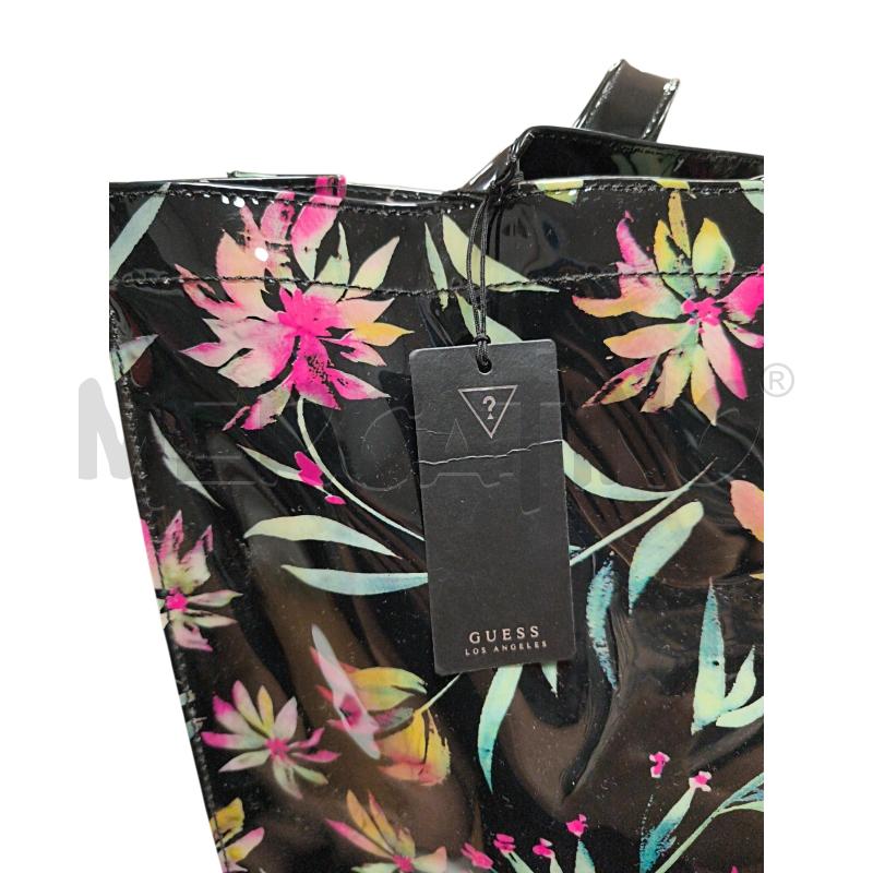 BORSA DONNA GUESS NERA LUCIDA FIORI ROSA  | Mercatino dell'Usato Torino via ceresole 4