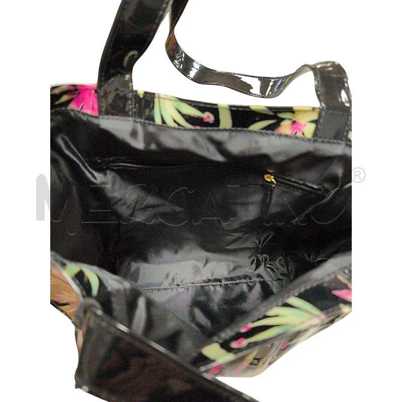 BORSA DONNA GUESS NERA LUCIDA FIORI ROSA  | Mercatino dell'Usato Torino via ceresole 5