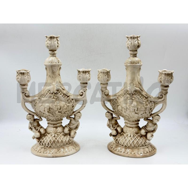 COPPIA CANDELIERI CAPODIMONTE PUTTI | Mercatino dell'Usato Torino via ceresole 1