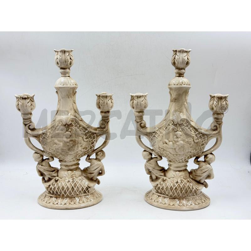 COPPIA CANDELIERI CAPODIMONTE PUTTI | Mercatino dell'Usato Torino via ceresole 2