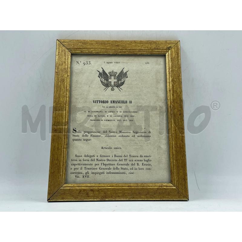DOCUMENTO VITTORIO EMANUELE II 3 AGOSTO 1849 | Mercatino dell'Usato Torino via ceresole 1