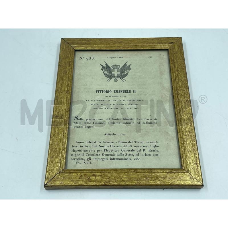 DOCUMENTO VITTORIO EMANUELE II 3 AGOSTO 1849 | Mercatino dell'Usato Torino via ceresole 4