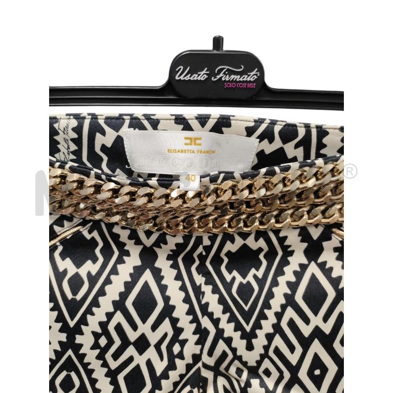 PANTALONE DONNA ELISABETTA FRANCHI BIANCO NERO GEOMETRICO CATENE DORATE | Mercatino dell'Usato Torino via ceresole 2