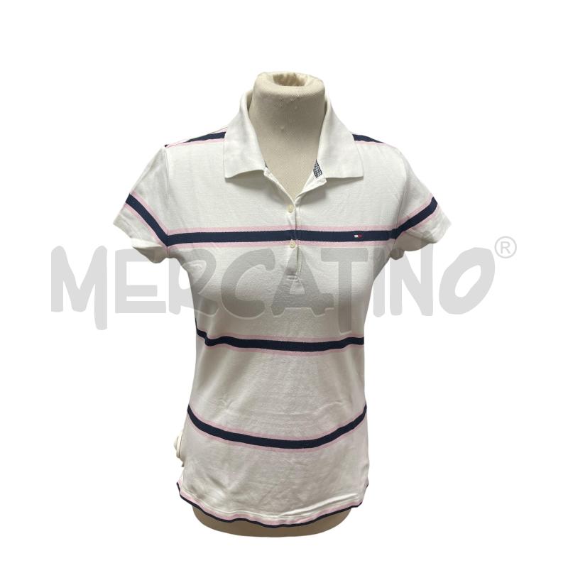 POLO DONNA  TOMMY HILFIGER BIANCO RIGHE BLU ROSA | Mercatino dell'Usato Torino via ceresole 1