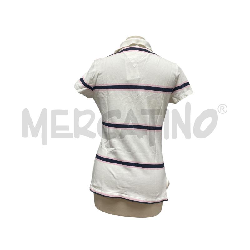 POLO DONNA  TOMMY HILFIGER BIANCO RIGHE BLU ROSA | Mercatino dell'Usato Torino via ceresole 3